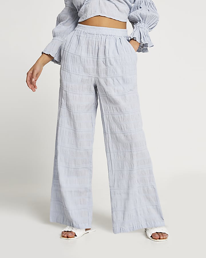 Petite blue crinkled trousers