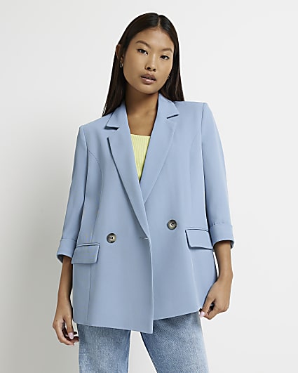 Petite blue double breasted blazer