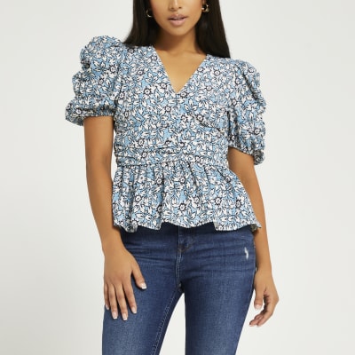blue ruched top zara