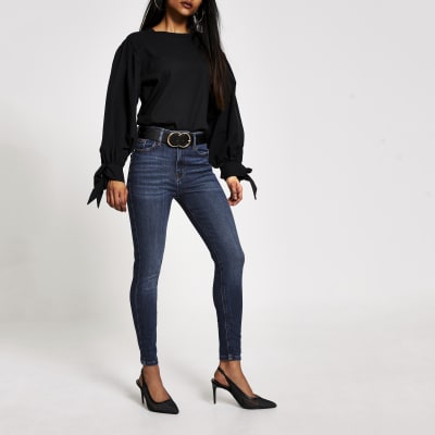 dark blue petite skinny jeans