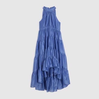 ワンピース YILON HALTER NECK TIERED MAXI DRESS Blue Halter Neck Tiered Maxi Dress | River Island