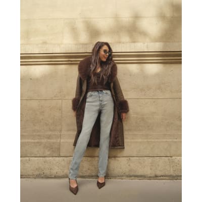 Petite Blue Hi Waisted Washed Cigarette Jeans