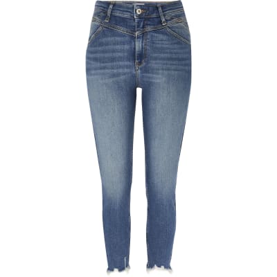 Petite blue high rise denim skinny jeans River Island