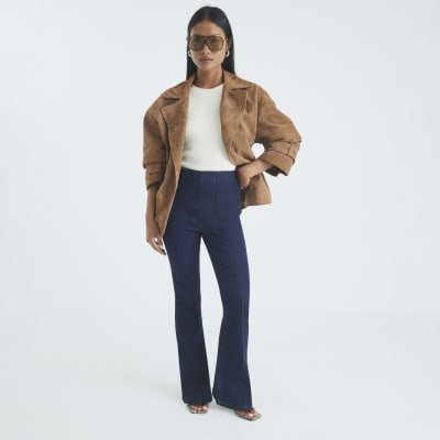 Petite Blue High Rise Pull On Flared Jeans