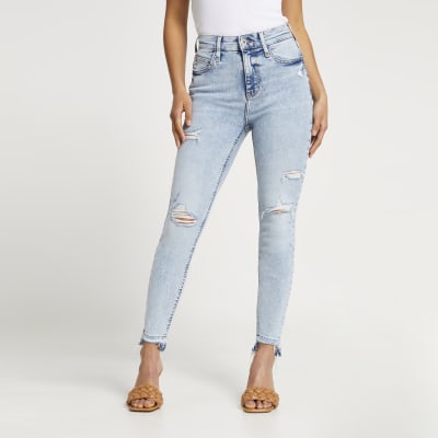 petite ripped blue jeans