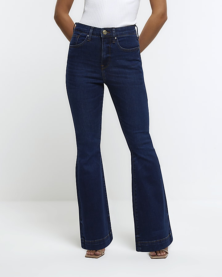 Petite blue high waist flare jeans