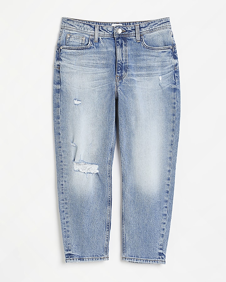 Petite blue high waist mom jeans