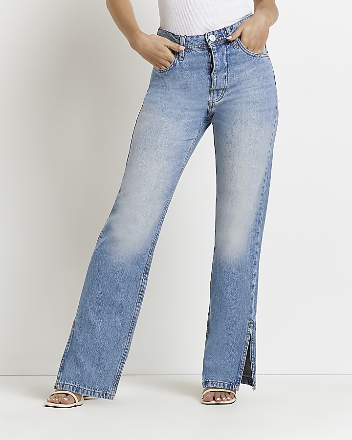 Petite blue high waisted flared jeans