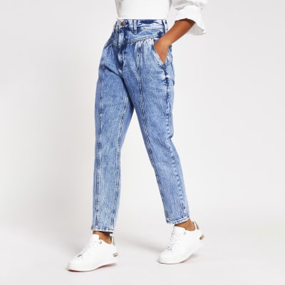 blue high waisted mom jeans