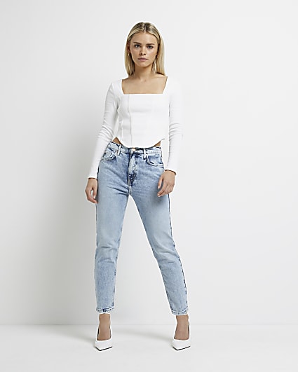 Petite blue high waisted slim fit jeans