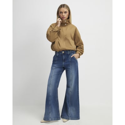 Petite Blue High Waisted Snaffle Flared Jeans