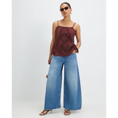 Petite Blue Horseshoe Barrel Leg Jeans