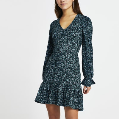 long sleeve frill dress