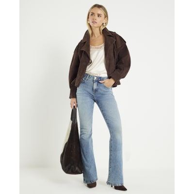 Petite Blue Mid Rise Flared Jeans