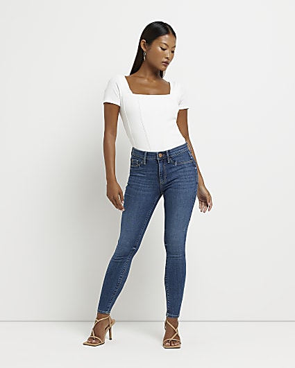Petite blue Molly mid rise skinny jeans