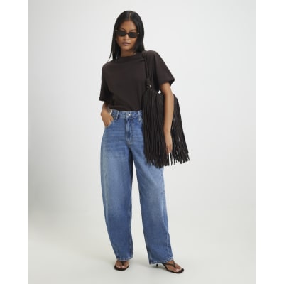 Petite Blue Oversized Barrel Leg Jeans