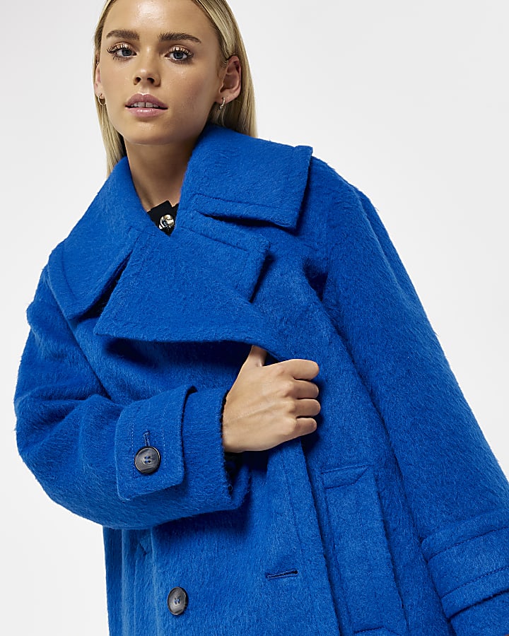 Petite blue oversized double breasted coat
