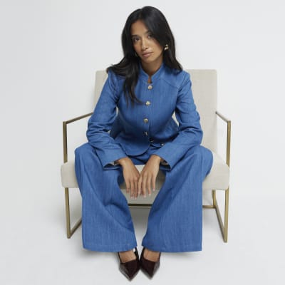 Petite Blue Peplum Denim Jacket