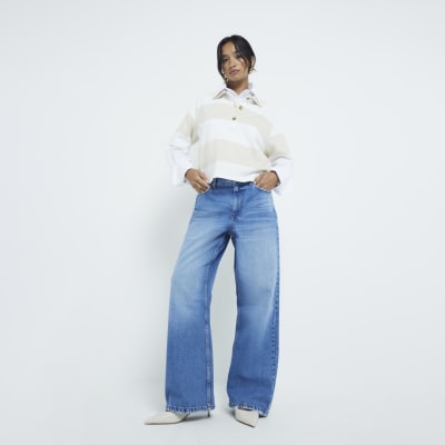 Petite blue relaxed straight fit jeans River Island - Main Image
