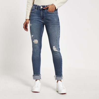 blue ripped jeans petite