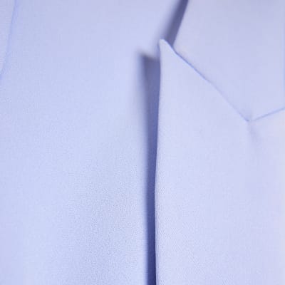 Petite blue ruched sleeve blazer