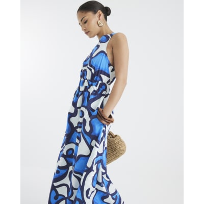 Petite Blue Sleeveless Cut Out Midi Dress
