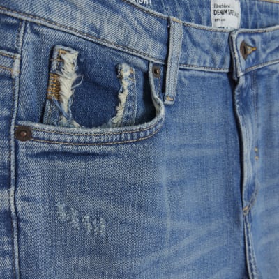 Petite blue slim straight ripped jeans River Island
