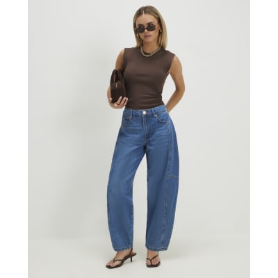 Petite Blue Soft Barrel Leg Jeans
