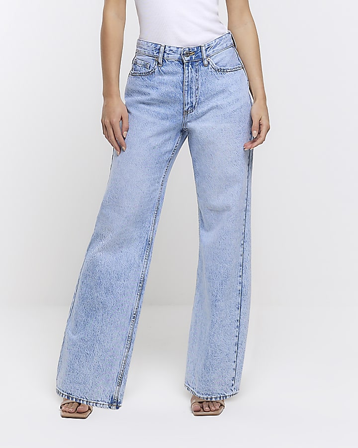 Petite blue straight mid rise jeans