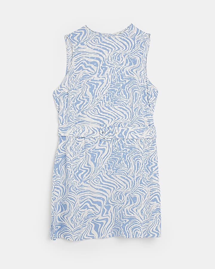 Petite blue swirl mini dress