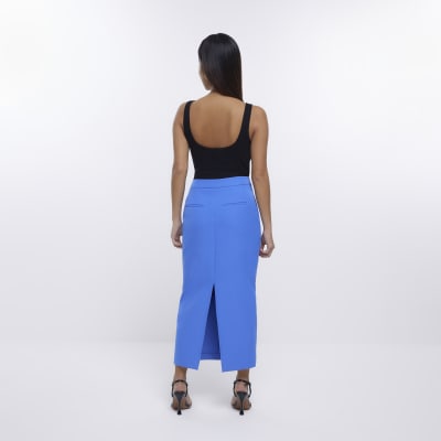Petite blue tailored maxi skirt | River Island