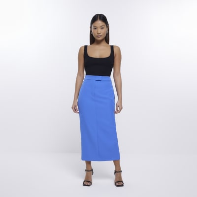 Petite blue tailored maxi skirt River Island