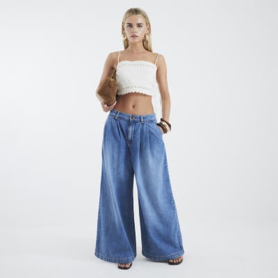 Petite Blue Tailored Wide Leg Jeans
