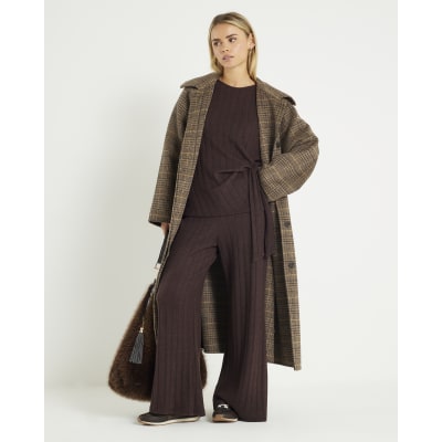 Petite Brown Cosy Wide Ribbed Trousers
