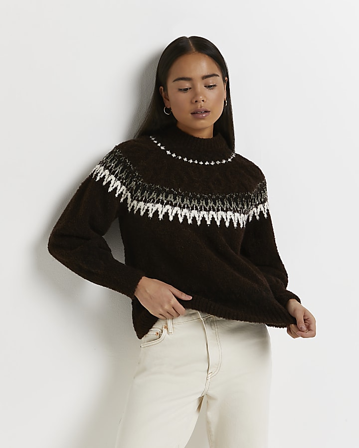 Petite brown fairisle knitted jumper