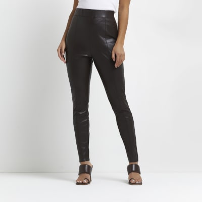 brown faux leather trousers