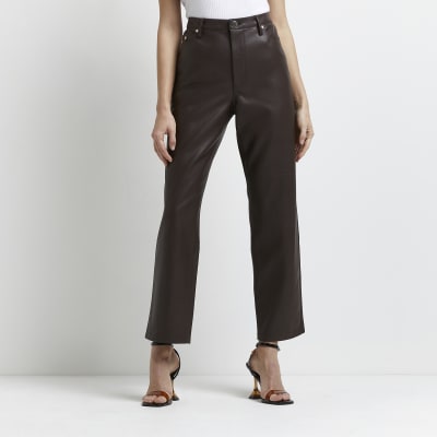 brown faux leather trousers