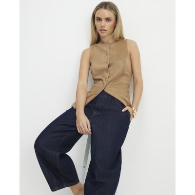 Petite Brown Faux Suede Sleeveless Waistcoat