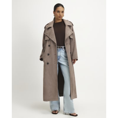 Petite Faux Suede Trench Coat
