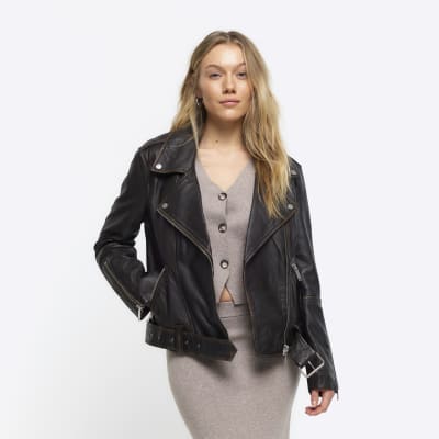 Petite Faux Leather Oversized Biker Jacket