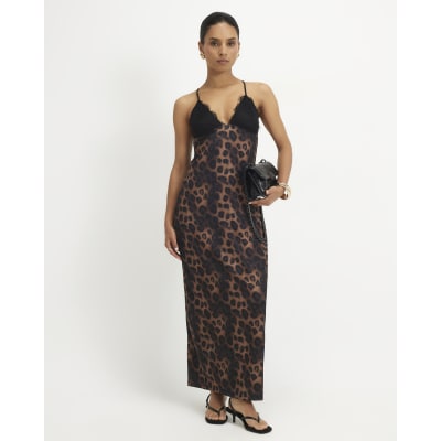 Petite Leopard Lace Trim Maxi Dress