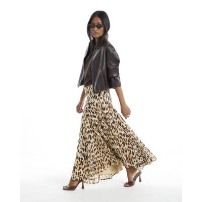 Petite Leopard Print Godet Midi Skirt