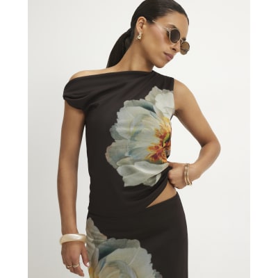 Petite Mesh Floral Print Maxi Skirt