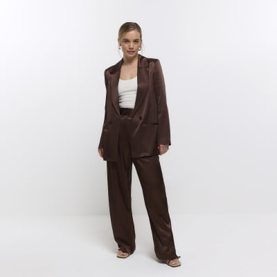 Petite brown satin blazer