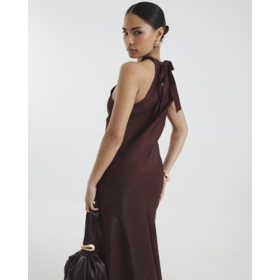 princess polly baby blue dress Cowl-Neck Satin Midi Dress - Dark Brown main image 0