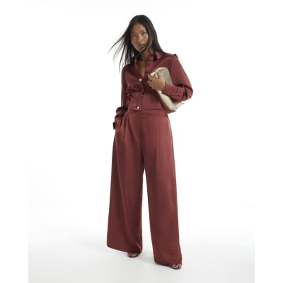 Petite Satin Wide Leg Trousers