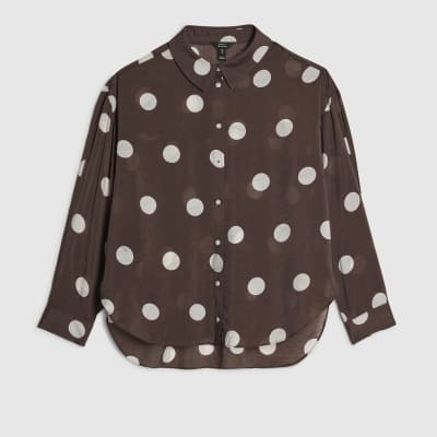 Petite Brown Spot Print Long Sleeve Shirt