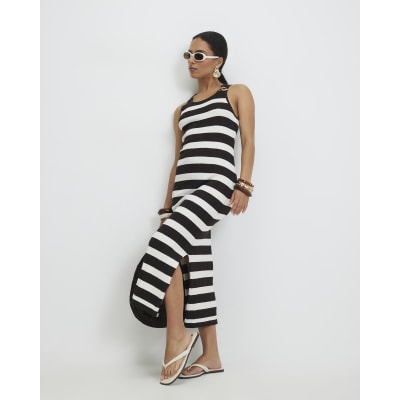 black bustier skater dress Mint Velvet Pink & Brown Striped Halter Maxi Dress | Size 12 | Brown | Sleeveless main image 0