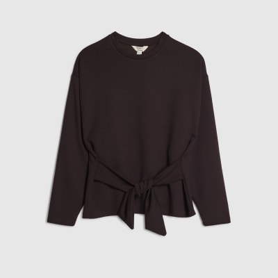 Petite Brown Tie Front Premium Top