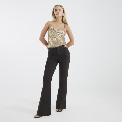 Petite Brown Twill Cargo Bootcut Trousers